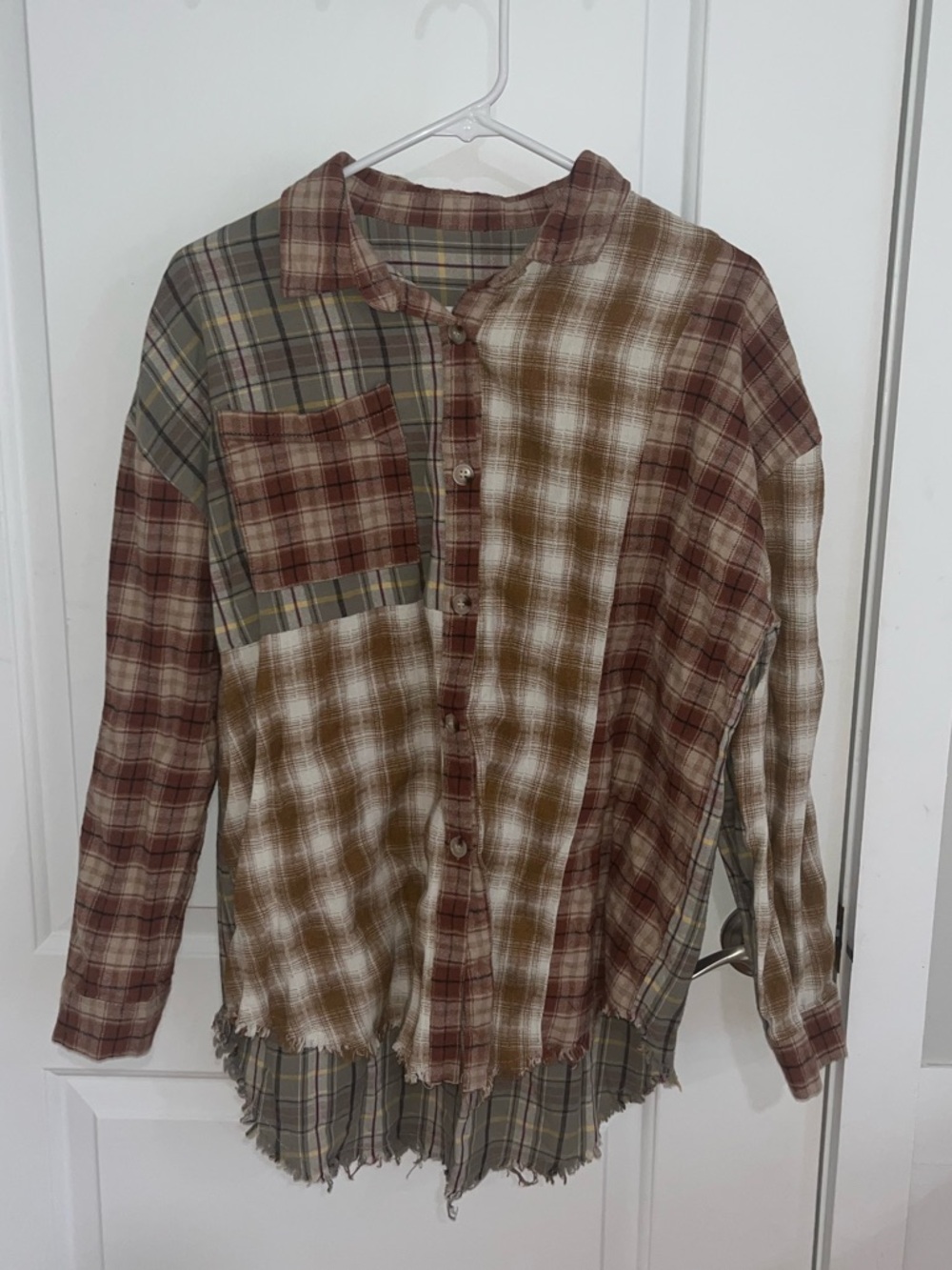 Boutique Patchwork Plaid Button-Up Shirt